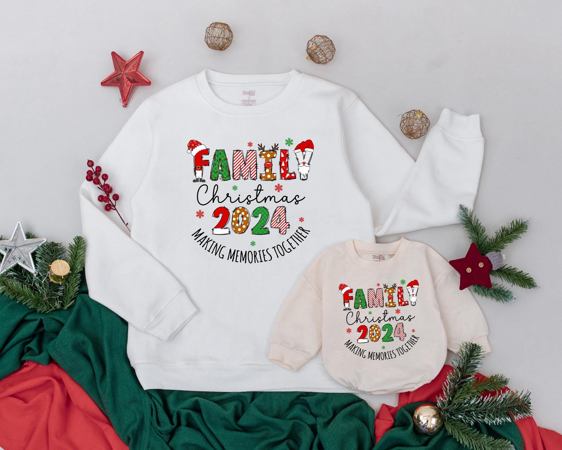 Matching Family Christmas 2024 Making Memories Together Shirt Festive Whimsical Mama Mini Long Sleeve Holiday Party Apparel with Santa Reindeer