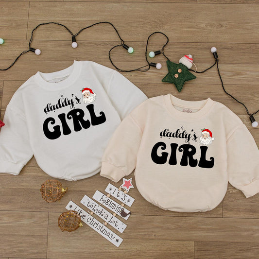 Daddy's Girl Christmas Romper Baby Bodysuit Santa Claus Holiday Gift Girl's 1st Christmas Outfit Baby Shower