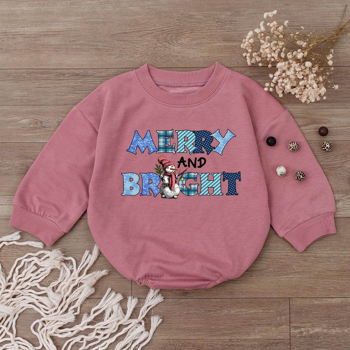 Merry & Bright Christmas Baby Bodysuit Plaid Lettering Snowman Outfit First Christmas Romper Holiday Newborn Clothes Soft Baby Shower Gift 138char