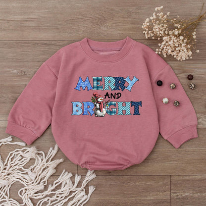 Merry & Bright Christmas Baby Bodysuit Plaid Lettering Snowman Outfit First Christmas Romper Holiday Newborn Clothes Soft Baby Shower Gift 138char