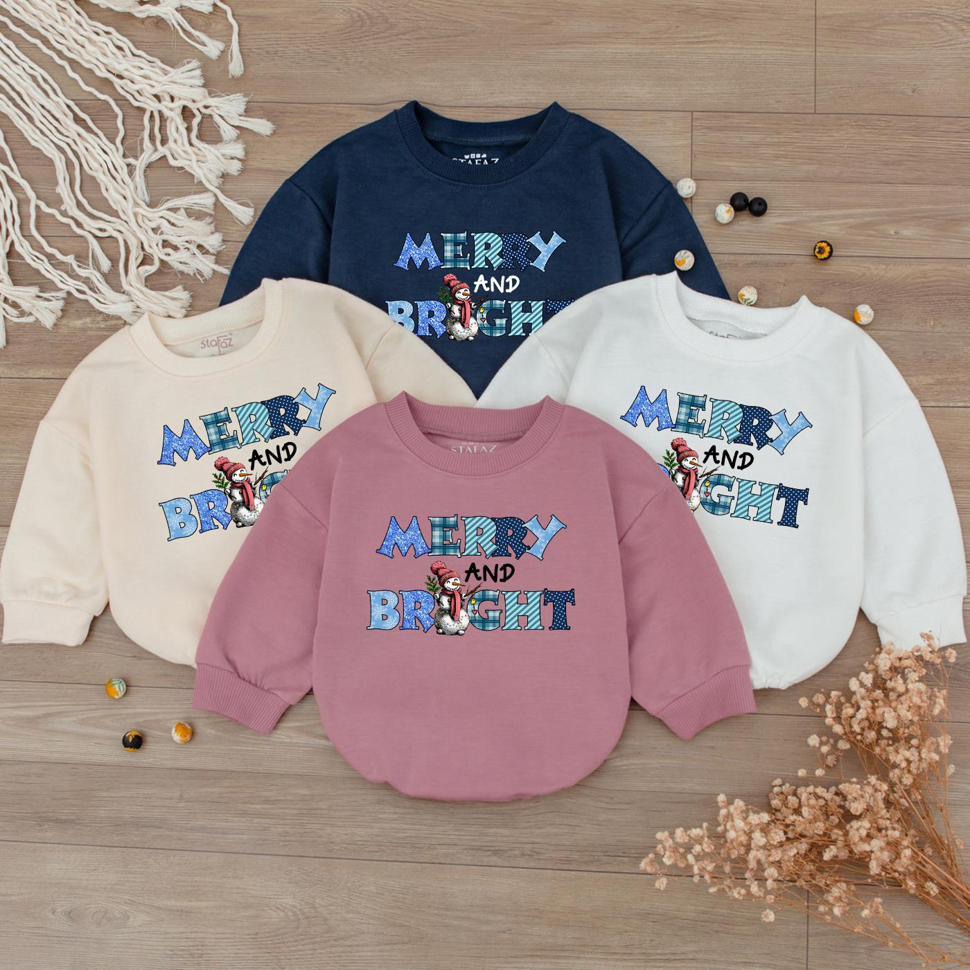 Merry & Bright Christmas Baby Bodysuit Plaid Lettering Snowman Outfit First Christmas Romper Holiday Newborn Clothes Soft Baby Shower Gift 138char
