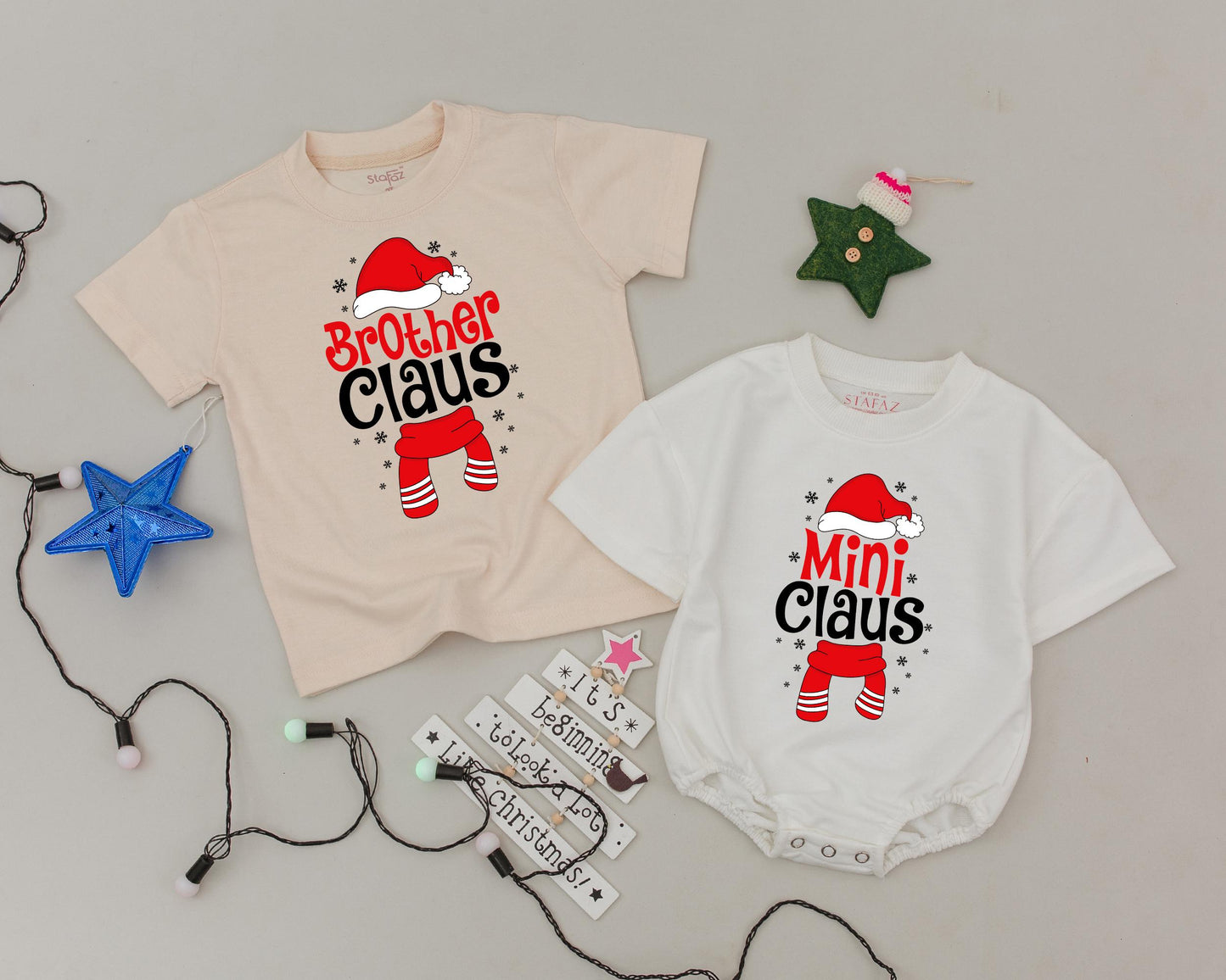 Personalized Matching Family Mommy Daddy Claus Christmas Shirts for Kids, Festive Retro Holiday Celebration Outfit with Playful Snowflake Scarf Santa Hat Designs