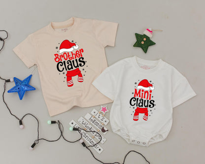 Personalized Matching Family Mommy Daddy Claus Christmas Shirts for Kids, Festive Retro Holiday Celebration Outfit with Playful Snowflake Scarf Santa Hat Designs