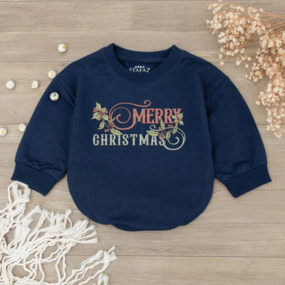 Merry Christmas Baby Romper Outfit, Holly Berry Newborn Bodysuit, Girl Holiday Sweatshirt, Cute First Christmas Gift, Soft Cotton Bubble Romper, Cozy 137