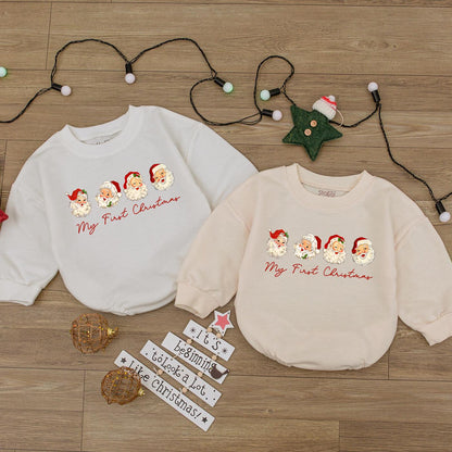 Merry First Christmas Baby Bubble Romper Cute Santa Claus Print Outfit Newborn Gift Boy Girl