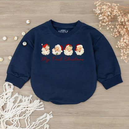 Merry First Christmas Baby Bubble Romper Cute Santa Claus Print Outfit Newborn Gift Boy Girl