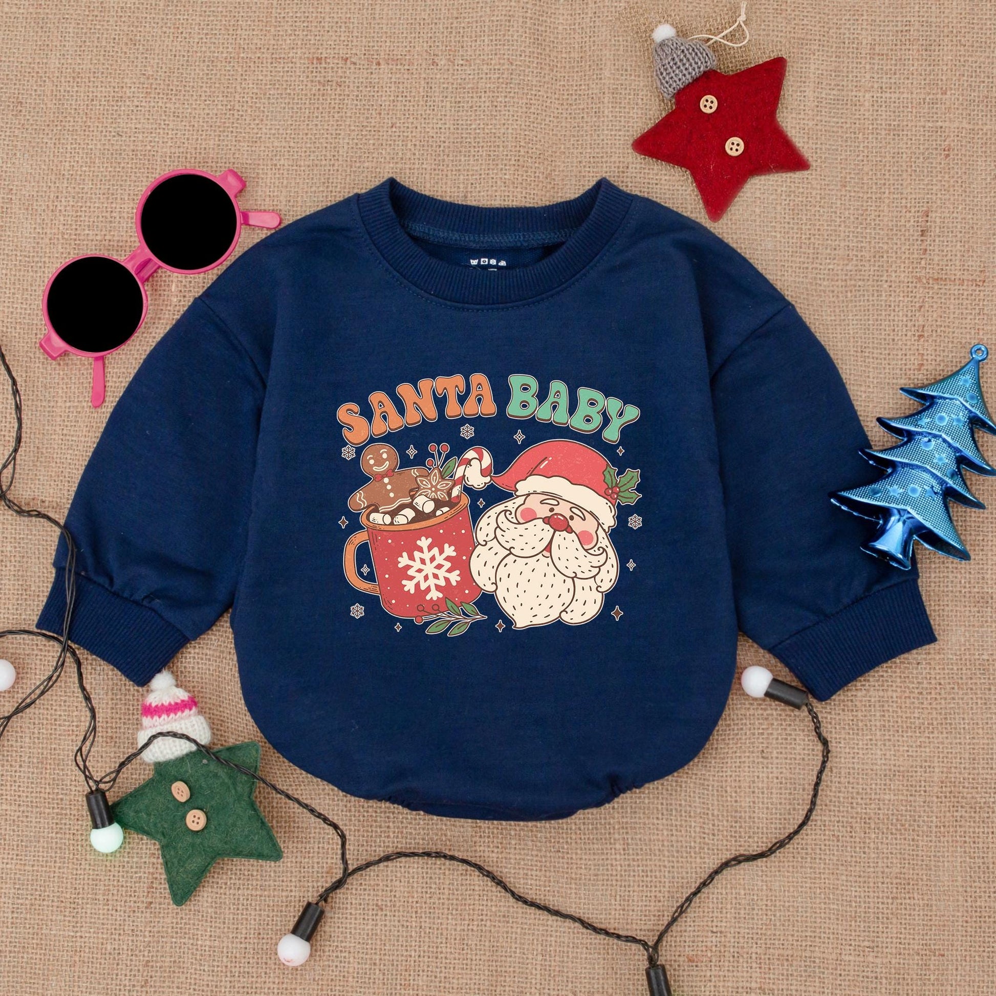 Santa Baby Christmas Romper: Retro Santa & Gingerbread Fun! Festive Holiday Outfit, Cute Infant Bodysuit, Girly Christmas Gift - Red, Green & White (139 chars)