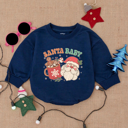 Santa Baby Christmas Romper: Retro Santa & Gingerbread Fun! Festive Holiday Outfit, Cute Infant Bodysuit, Girly Christmas Gift - Red, Green & White (139 chars)