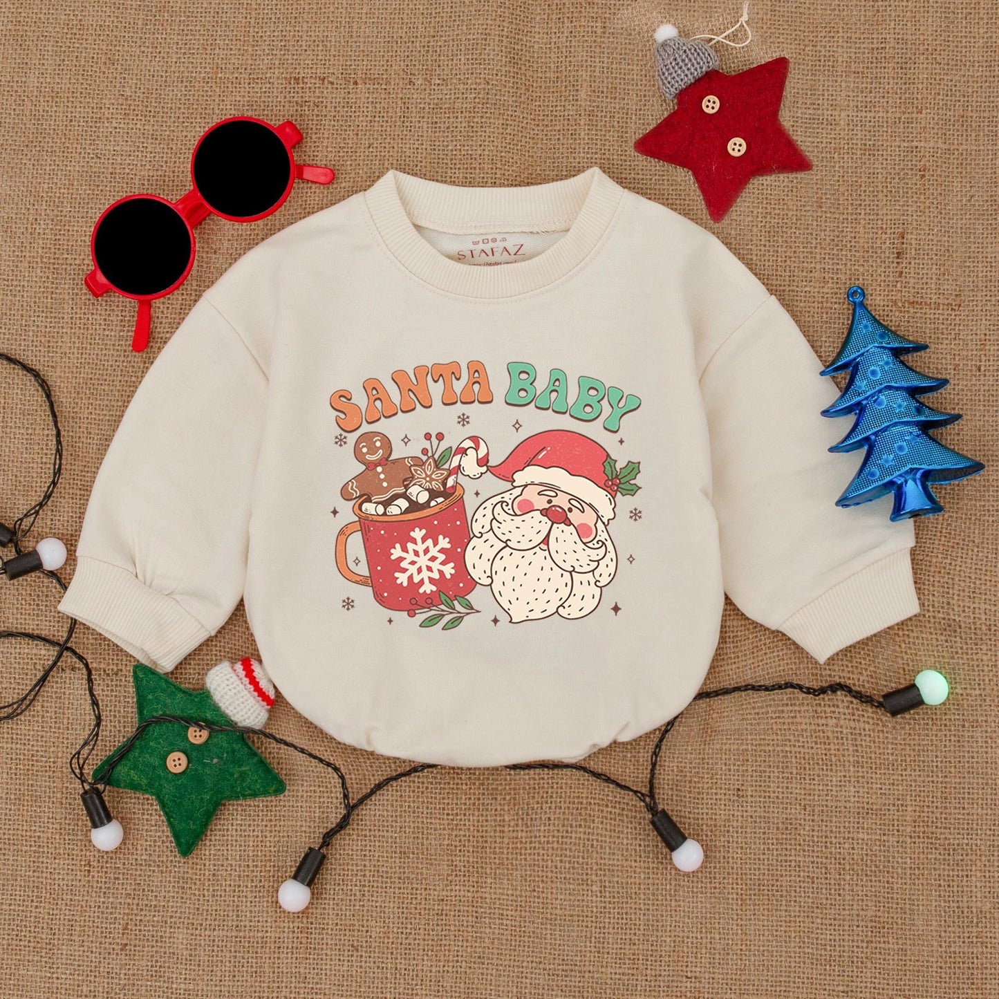 Santa Baby Christmas Romper: Retro Santa & Gingerbread Fun! Festive Holiday Outfit, Cute Infant Bodysuit, Girly Christmas Gift - Red, Green & White (139 chars)