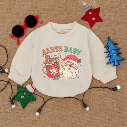 Santa Baby Christmas Romper: Retro Santa & Gingerbread Fun! Festive Holiday Outfit, Cute Infant Bodysuit, Girly Christmas Gift - Red, Green & White (139 chars)