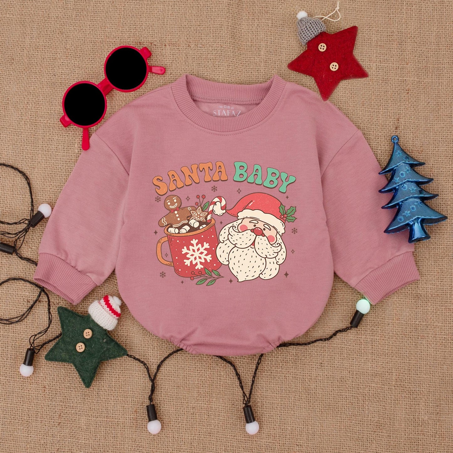 Santa Baby Christmas Romper: Retro Santa & Gingerbread Fun! Festive Holiday Outfit, Cute Infant Bodysuit, Girly Christmas Gift - Red, Green & White (139 chars)