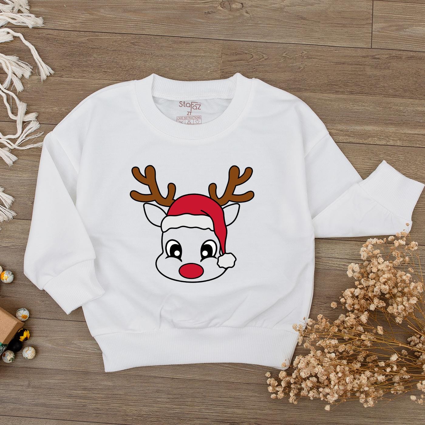 Cute Reindeer Face Baby Romper 1st Christmas Outfit Newborn Girl Xmas Clothes Santa Hat Bodysuit Holiday Shower Gift Long Sleeve Festive Tee Boy 137