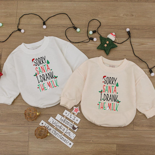 Sorry Santa I Drank The Milk Baby Romper Festive Red Green Christmas Outfit Cute First Christmas Bodysuit Long Sleeve Cozy Clothes