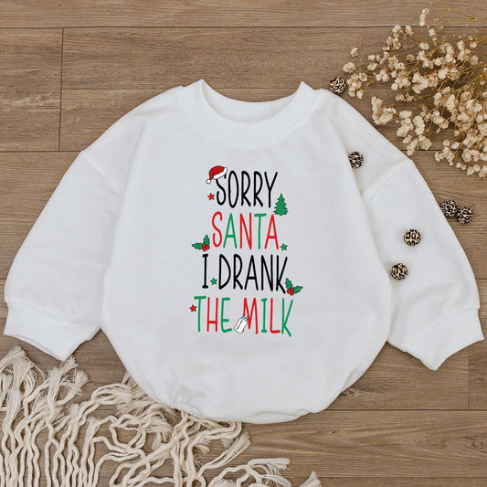 Sorry Santa I Drank The Milk Baby Romper Festive Red Green Christmas Outfit Cute First Christmas Bodysuit Long Sleeve Cozy Clothes