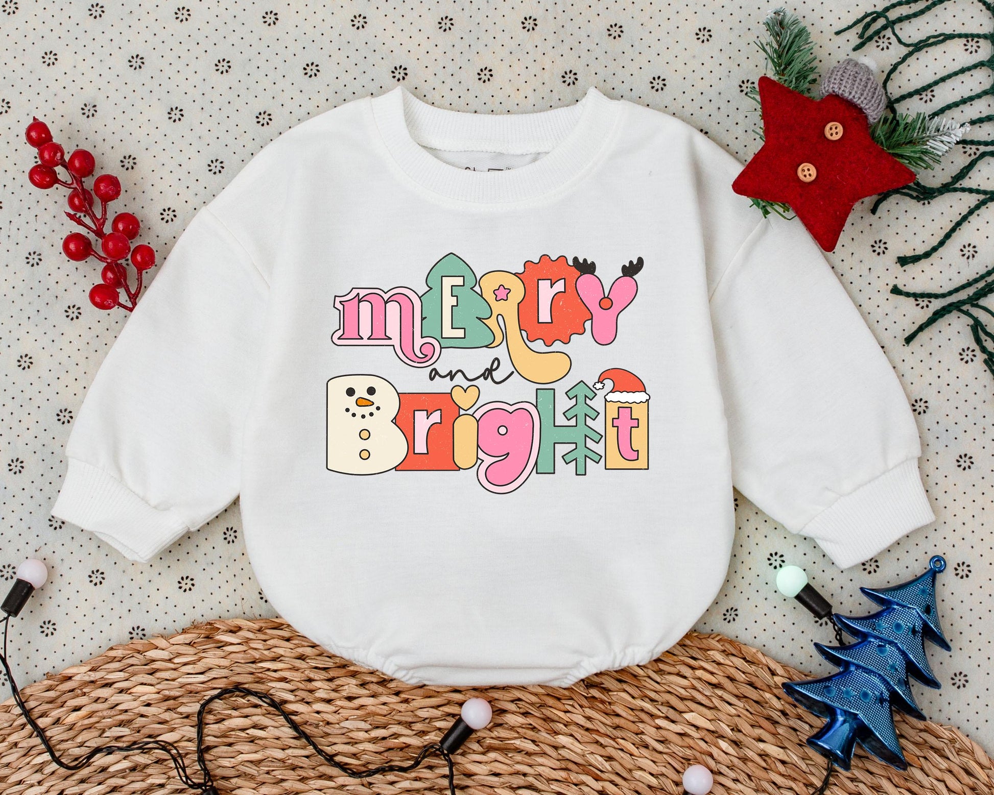 Vintage Merry & Bright Romper: Baby's First Christmas Outfit Gift