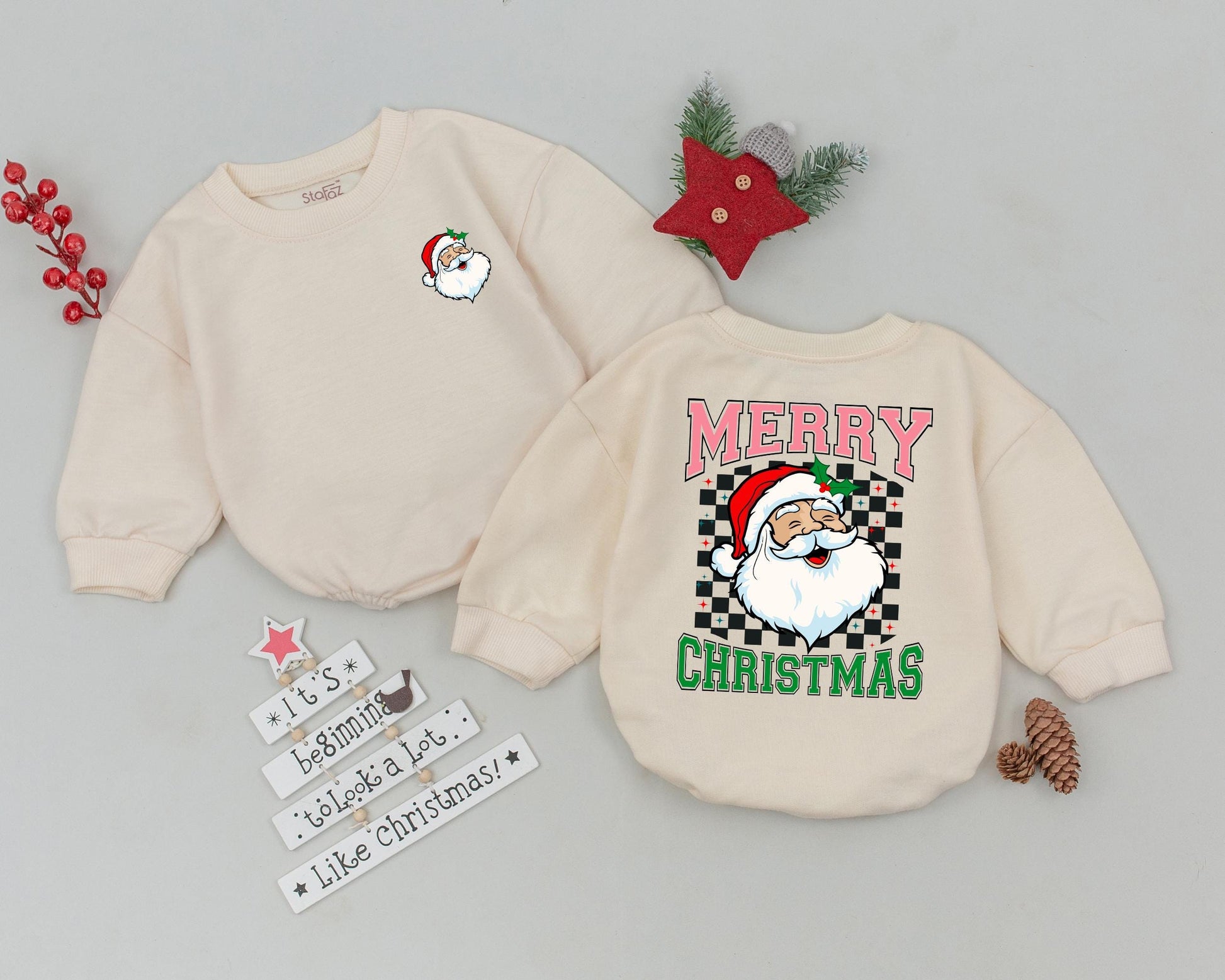 Retro Santa Bubble Romper – Baby's First Christmas Outfit & Gift