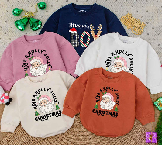 Cute Mama's Boy Christmas Bubble Romper First Holiday Bodysuit Newborn Toddler Outfit Festive Santa Hat Antlers Plaid Stripes Polka Dots