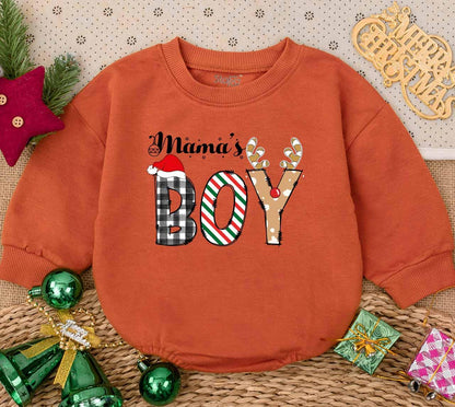 Cute Mama's Boy Christmas Bubble Romper First Holiday Bodysuit Newborn Toddler Outfit Festive Santa Hat Antlers Plaid Stripes Polka Dots