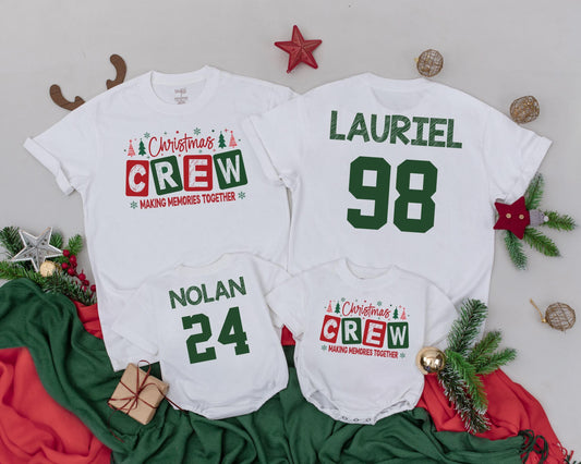 Personalized Christmas Crew Family Shirts Name & Number Sports Font Matching Mommy and Me Outfits Holiday Gift Set Soft Comfortable Cotton