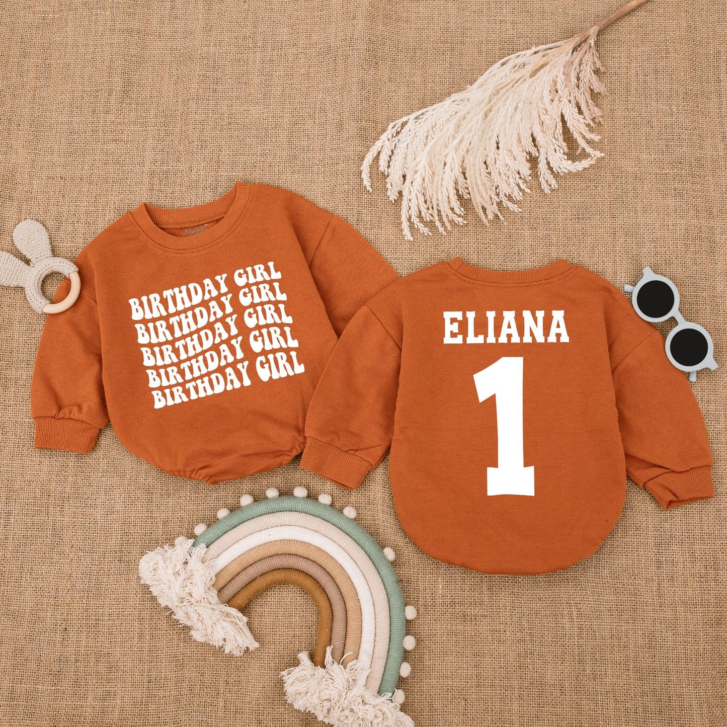 Personalized Birthday Girl Romper: Retro 1st Birthday Outfit, Alison's First Birthday Long Sleeve Bubble Romper, Pink Birthday Romper, Party Outfit (Custom Name)