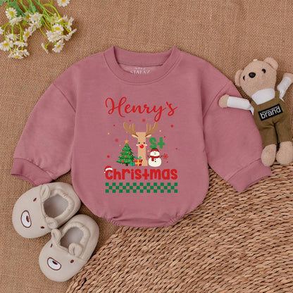 Baby's 1st Christmas Romper - Cute Retro Santa & Reindeer Outfit  