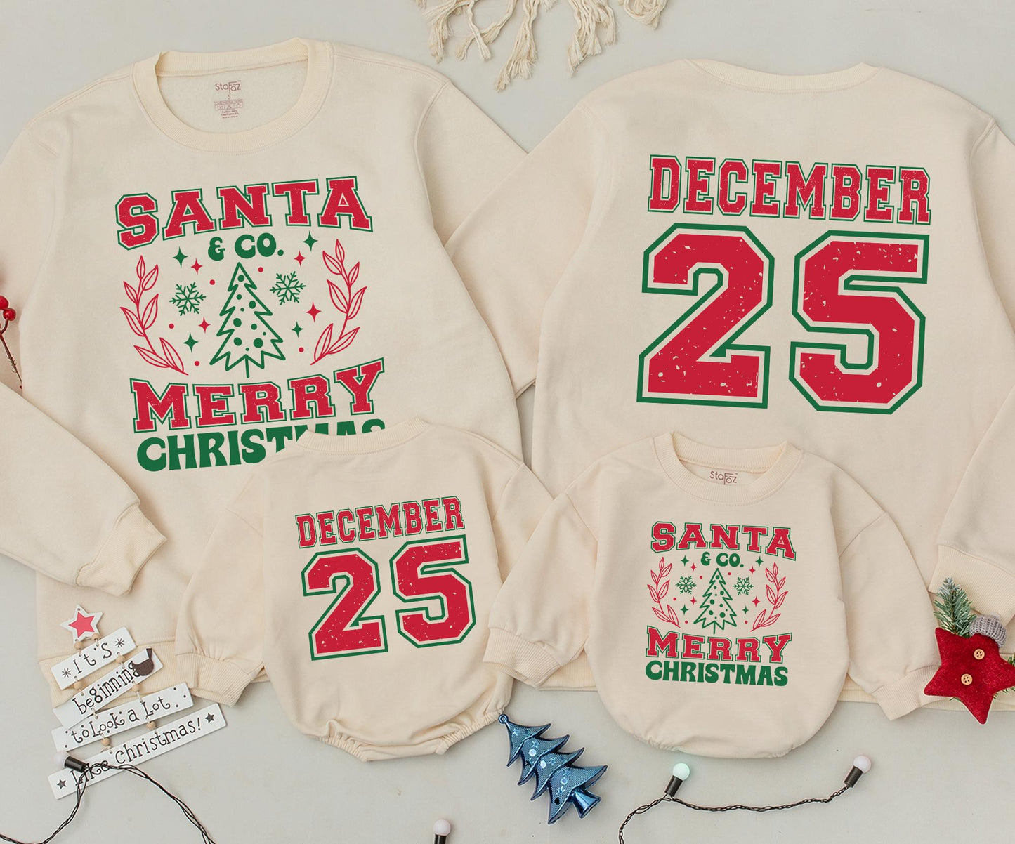Vintage Santa & Co. Christmas Baby Romper Outfit, Distressed December 25 Toddler Sweatshirt Set, Retro Xmas Newborn Clothing Holiday Gift 138