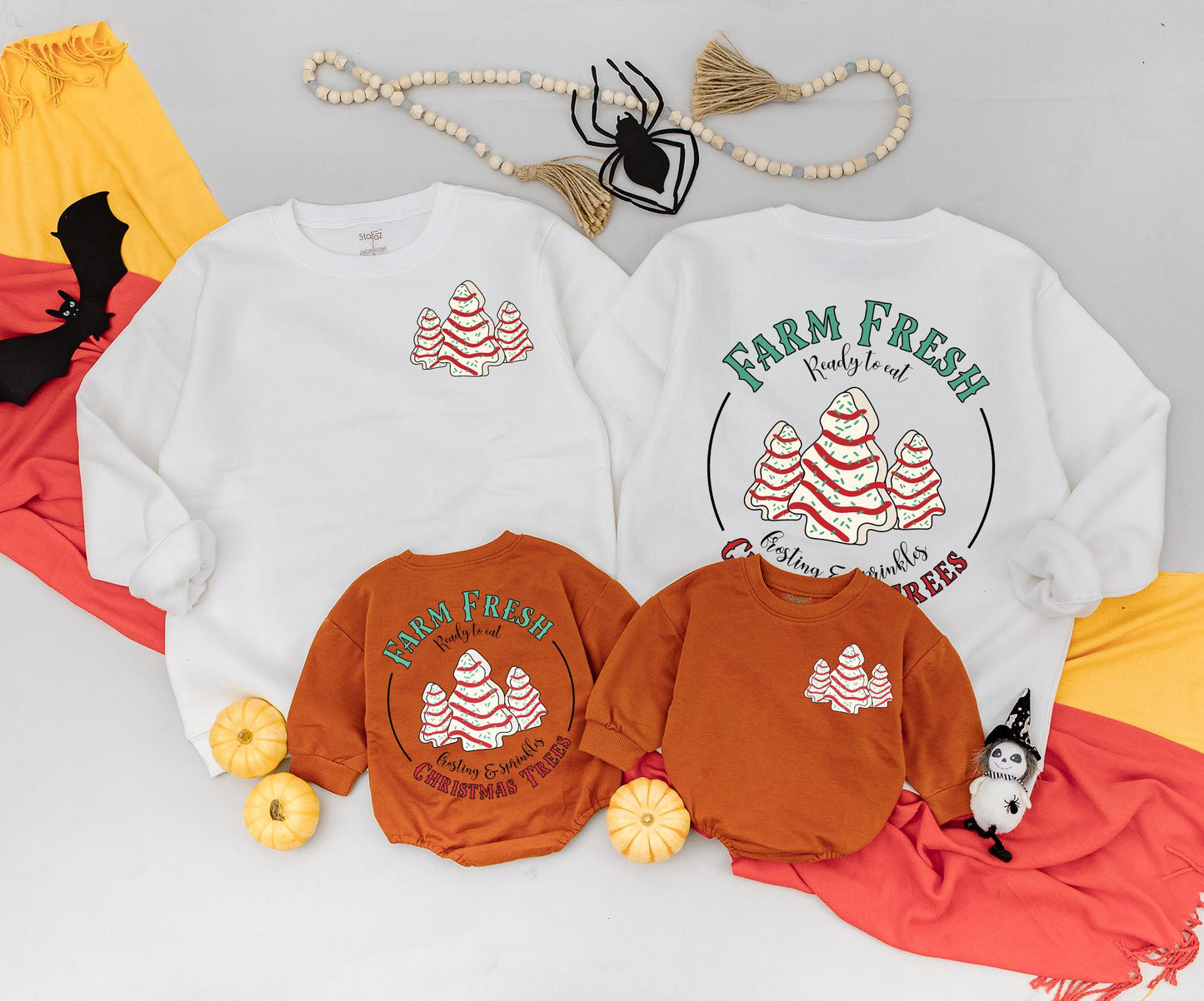 Cute Farm Fresh Christmas Tree Cakes Sweatshirt Vintage Holiday Family Matching Outfit with Frosting & Sprinkles Design for Baby Newborn Toddler Kids Gifts