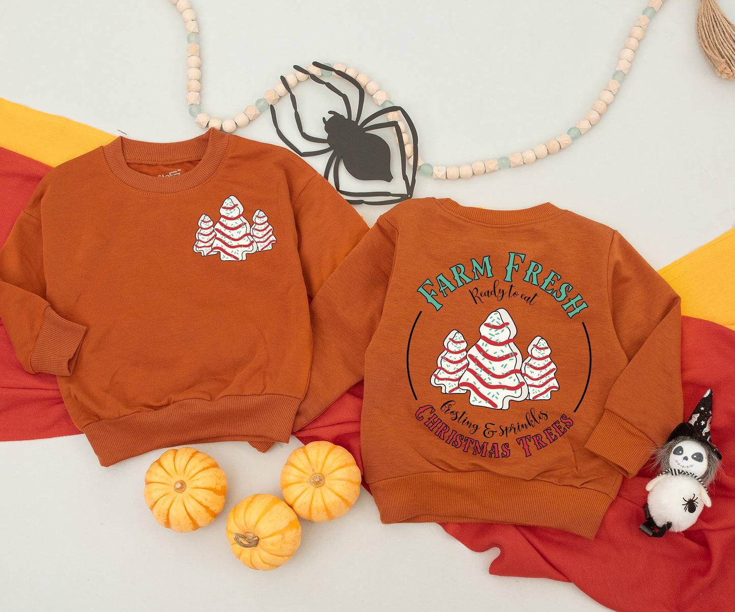 Cute Farm Fresh Christmas Tree Cakes Sweatshirt Vintage Holiday Family Matching Outfit with Frosting & Sprinkles Design for Baby Newborn Toddler Kids Gifts