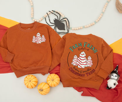 Cute Farm Fresh Christmas Tree Cakes Sweatshirt Vintage Holiday Family Matching Outfit with Frosting & Sprinkles Design for Baby Newborn Toddler Kids Gifts