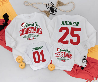 Personalized Family Christmas Sweatshirts Making Memories Together 2024, Custom Name Holiday Sweaters, Vintage Christmas Outfit Kids Baby Romper 138 chars