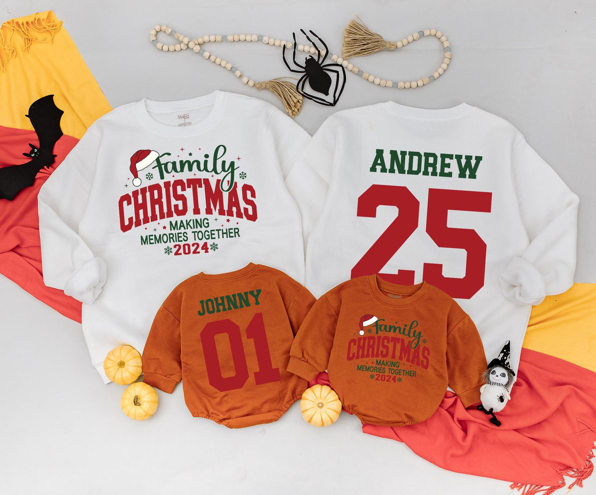 Personalized Family Christmas Sweatshirts Making Memories Together 2024, Custom Name Holiday Sweaters, Vintage Christmas Outfit Kids Baby Romper 138 chars
