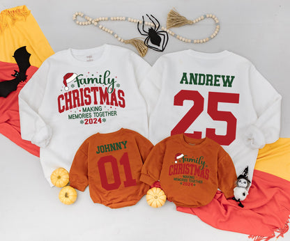 Personalized Family Christmas Sweatshirts Making Memories Together 2024, Custom Name Holiday Sweaters, Vintage Christmas Outfit Kids Baby Romper 138 chars