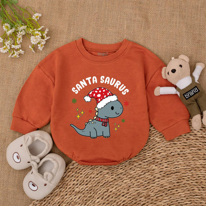 Dino Christmas Bubble Romper: Santa Saurus Baby Holiday Bodysuit