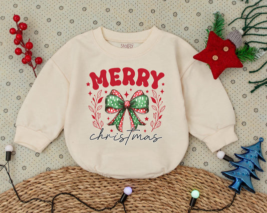 Vintage Merry Christmas Bubble Romper - First Christmas Outfit
