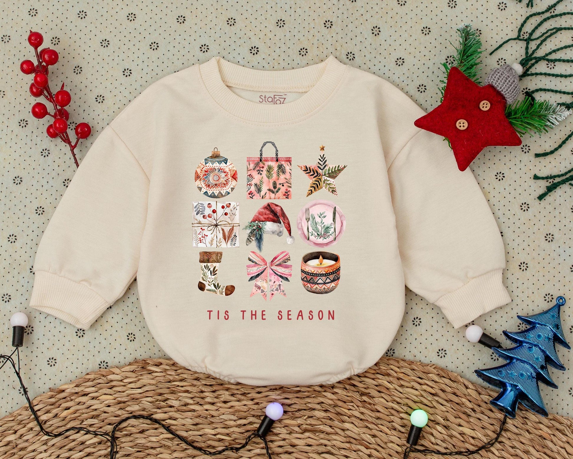 Boho Christmas Infant Romper: Vintage Style First Holiday Outfit