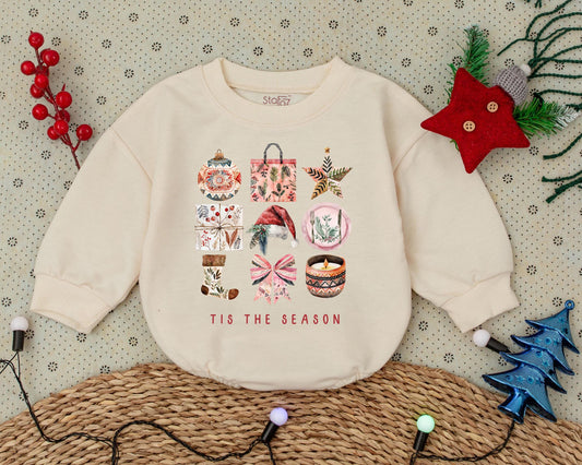 Boho Christmas Infant Romper: Vintage Style First Holiday Outfit