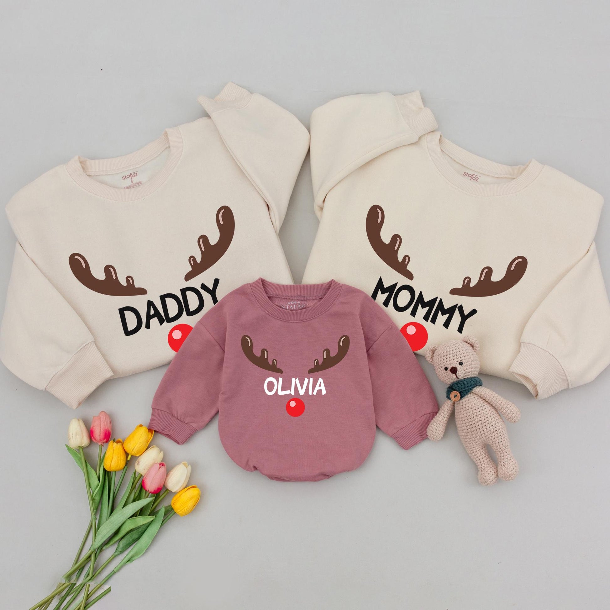 Family Christmas Outfits: Personalized Reindeer Shirts & Baby Gifts
