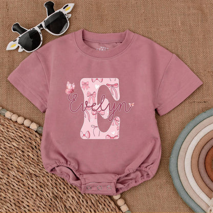 Custom Baby Romper - Girls Personalized Outfit with Pink Bow Letter