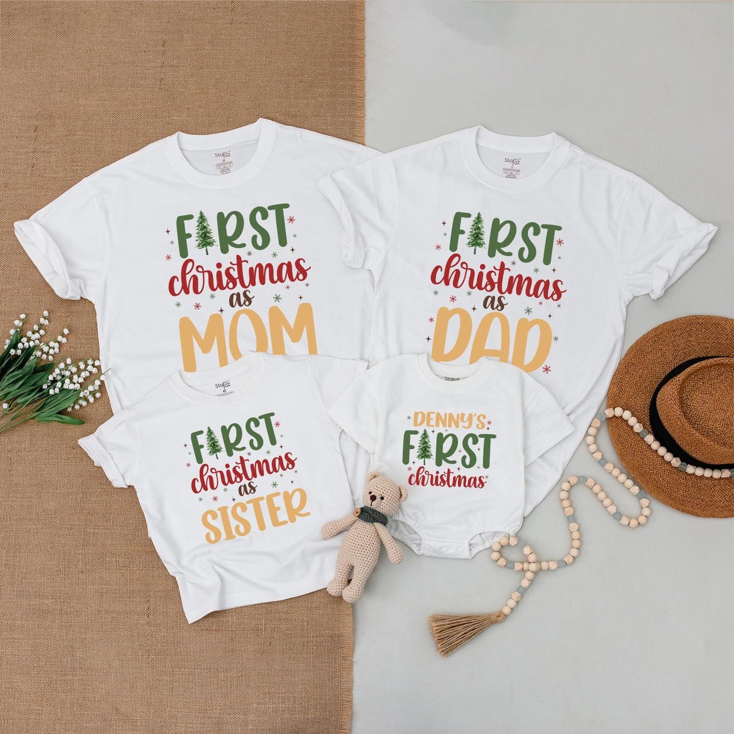 Festive First Christmas Family Outfit - Personalized T-Shirts Set
