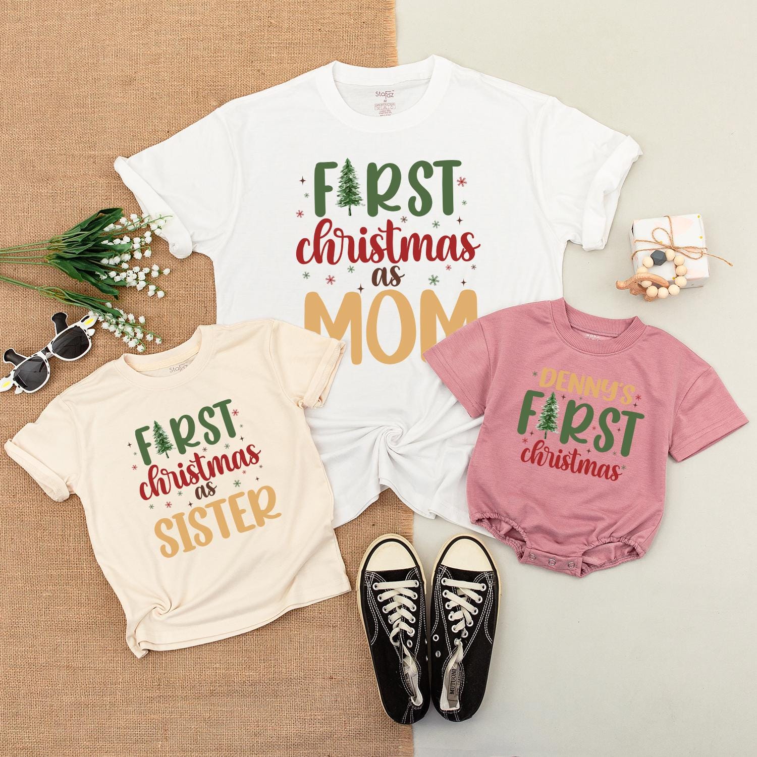 Festive First Christmas Family Outfit - Personalized T-Shirts Set