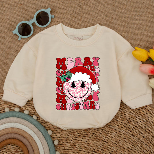 Vintage Smiley Face Christmas Baby Romper - First Christmas Outfit