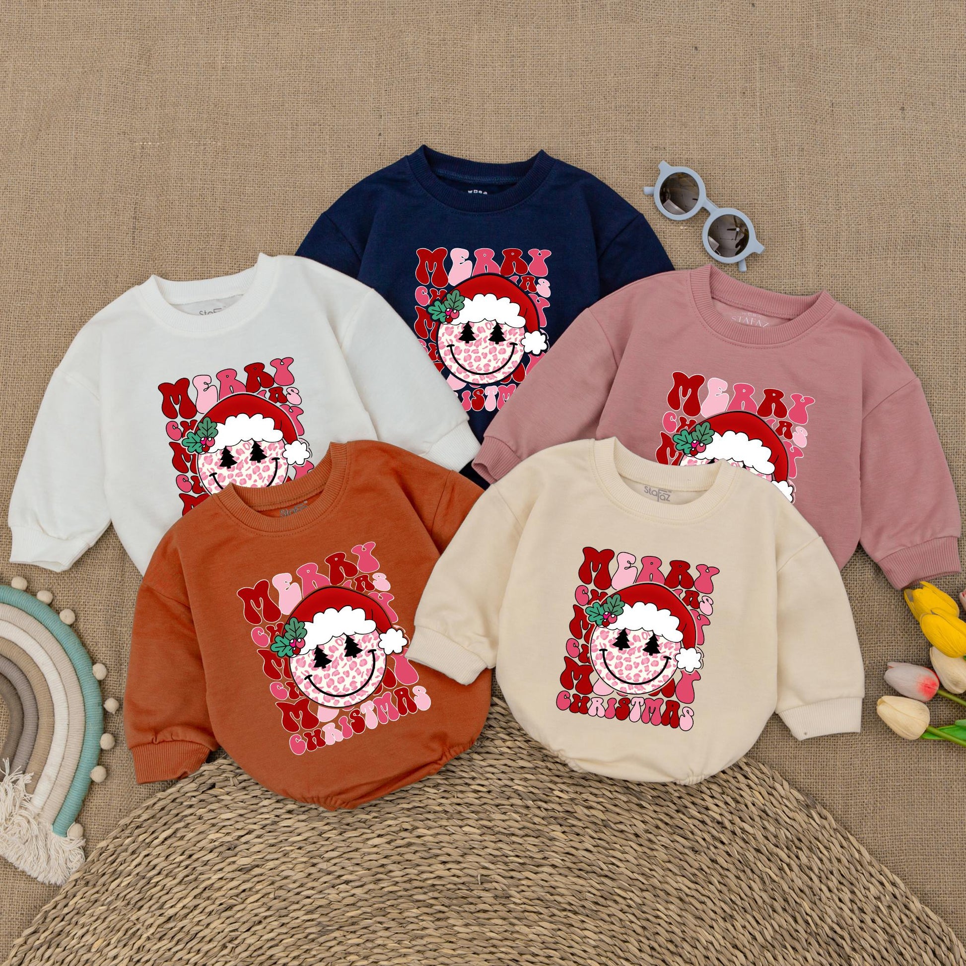 Vintage Smiley Face Christmas Baby Romper - First Christmas Outfit