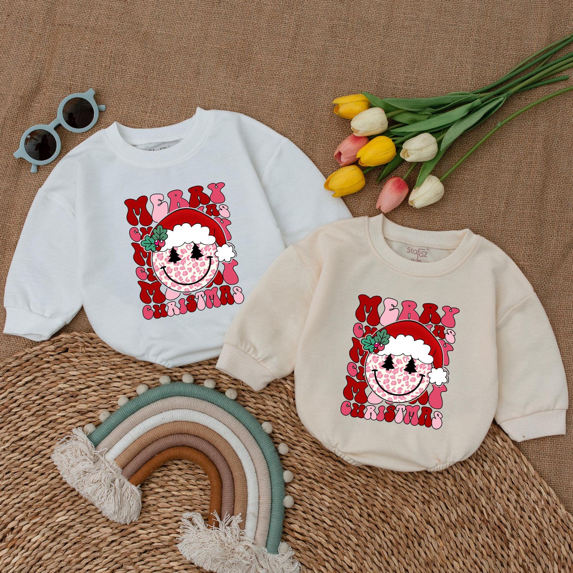 Vintage Smiley Face Christmas Baby Romper - First Christmas Outfit