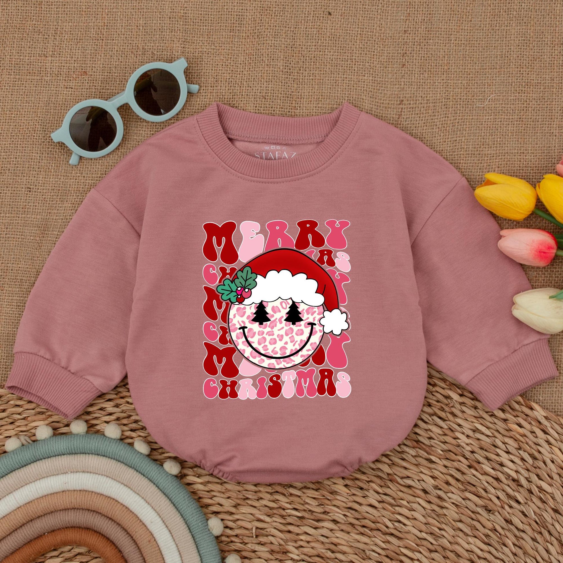 Vintage Smiley Face Christmas Baby Romper - First Christmas Outfit