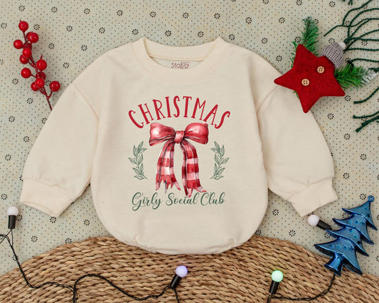Vintage Pink Christmas Romper for Girls - Baby Shower Gift Set  