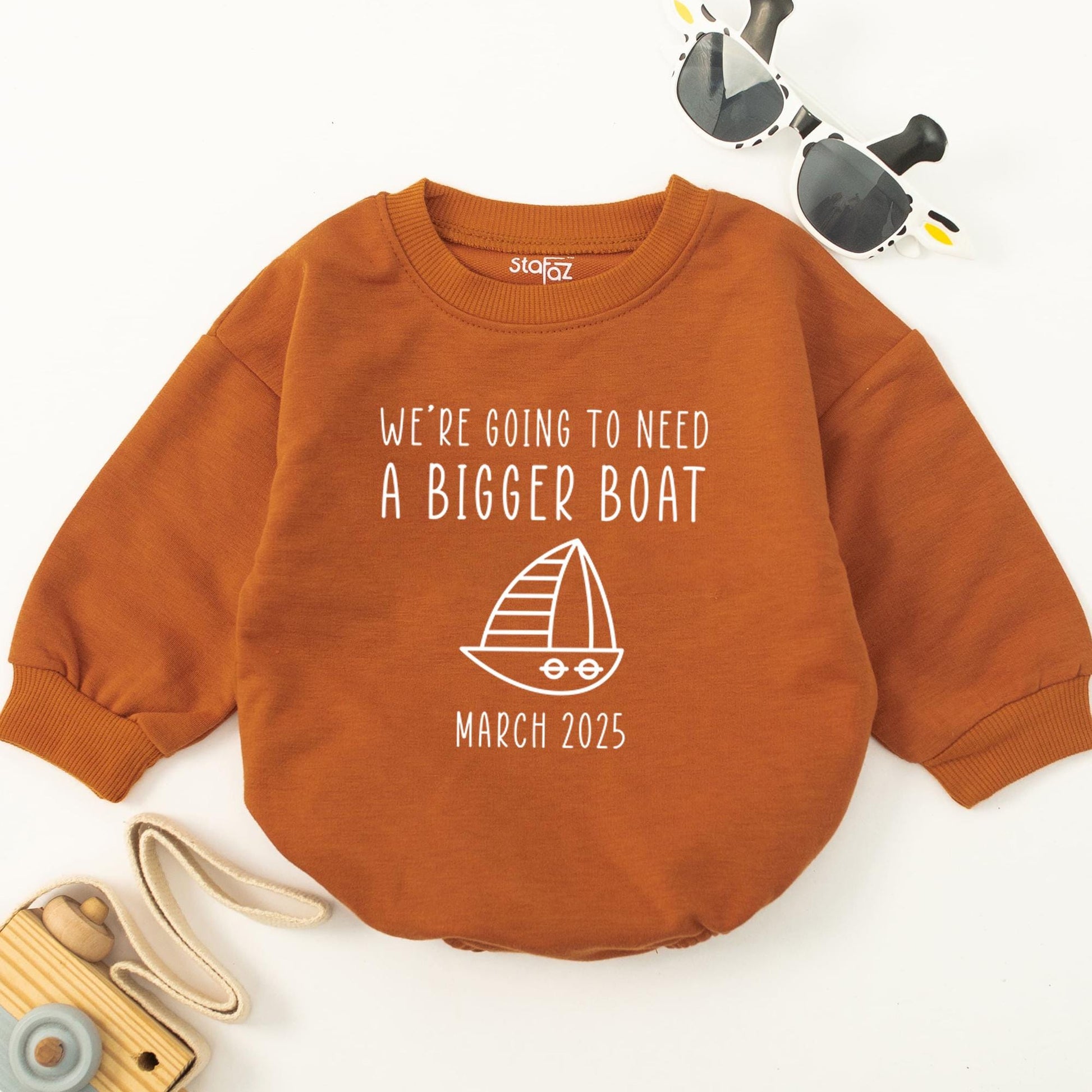 We're Going to Need a Bigger Boat Baby Romper, Nautical Baby Announcement, March 2025 Reveal Gift, Baby Boy or Girl Clothes, Newborn