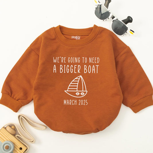 We're Going to Need a Bigger Boat Baby Romper, Nautical Baby Announcement, March 2025 Reveal Gift, Baby Boy or Girl Clothes, Newborn