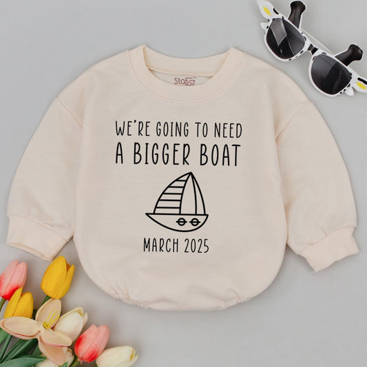 We're Going to Need a Bigger Boat Baby Romper, Nautical Baby Announcement, March 2025 Reveal Gift, Baby Boy or Girl Clothes, Newborn