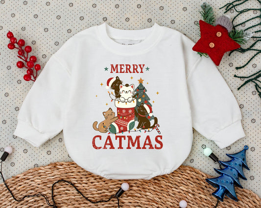 Vintage Cat Christmas Romper: Infant First Holiday Outfit Gift