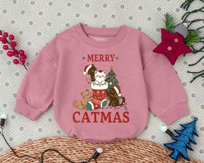 Vintage Cat Christmas Romper: Infant First Holiday Outfit Gift